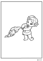 Baby Moana Coloring Page Pulling a Leaf