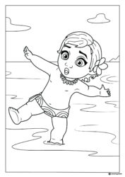 Baby Moana Coloring Page Walking in Water