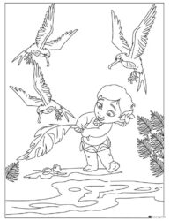 Baby Moana Coloring Page with Birds and Turtle