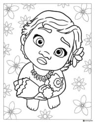 Baby Moana Coloring Page with Floral Background