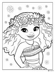 Baby Moana Coloring Page with Flower Crown