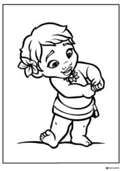 Baby Moana Coloring Page with a flower in her hair
