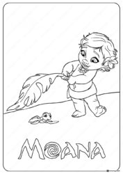 Baby Moana Coloring Page with a leaf and turtle