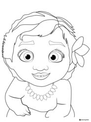 Baby Moana Coloring Page with flower and necklace