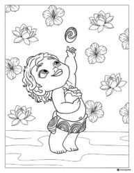 Baby Moana Coloring Page with the Heart of Te Fiti