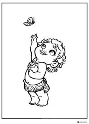 Baby Moana Reaching for Butterfly Coloring Page