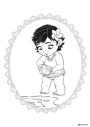 Baby Moana holding Object in Water Coloring Page