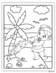 Baby Moana with Palm Leaf Coloring Page