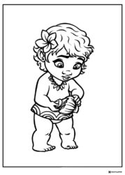 Baby Moana with Seashell Coloring Page