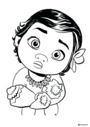 Baby Moana with Shells Coloring Page
