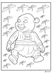 Baby Ogre Coloring Page with Dragonflies