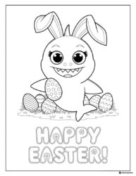 Baby Shark Easter coloring page with bunny ears eggs