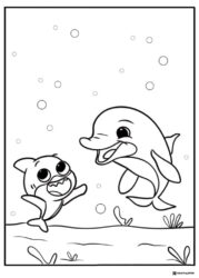 Baby Shark and dolphin coloring page underwater