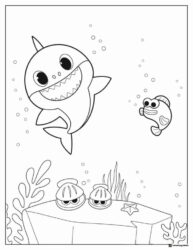 Baby Shark and fish coloring page underwater scene