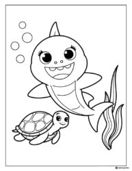 Baby Shark and turtle coloring page swimming underwater