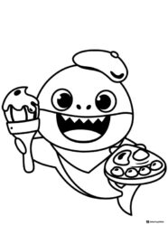 Baby Shark coloring page dressed as an artist with palette