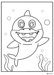 Baby Shark coloring page smiling underwater
