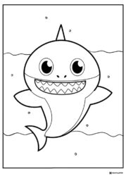 Baby Shark coloring page swimming with open mouth and waves