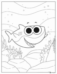 Baby Shark coloring page underwater with coral