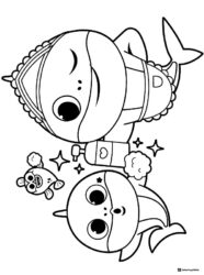 Baby Shark coloring page washing fins with soap and fish