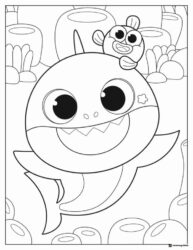 Baby Shark coloring page with a small fish on its head
