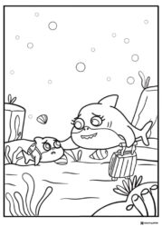 Baby Shark coloring sheet with another shark and suitcase
