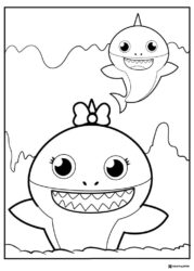 Baby Shark coloring sheet with bow and another shark