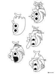 Baby Shark dressed up coloring page in five different costumes