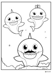 Baby Shark family coloring page two small and one large