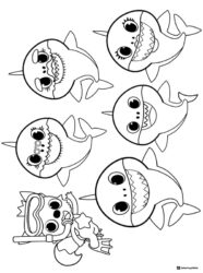 Baby Shark family coloring page with one snorkeling