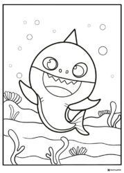 Baby Shark family coloring sheet all smiling