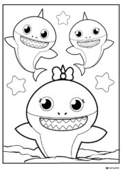 Baby Shark family coloring sheet three sharks with stars