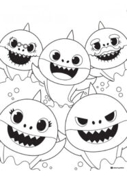 Baby Shark family coloring sheet various expressions