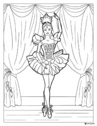 Ballerina Barbie Coloring Page on Stage with Curtains