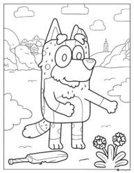 Bandit Coloring Page with Cricket Bat and Bushes
