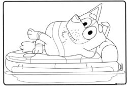 Bandit Relaxing Coloring Page on Pool Float with Drink