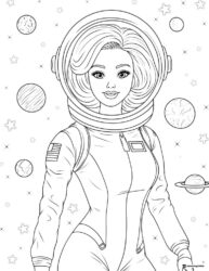 Barbie Astronaut Coloring Page in Space