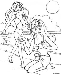 Barbie Beach Coloring Page with Palm Trees