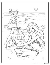 Barbie Beach Coloring Sheet Building Sandcastle