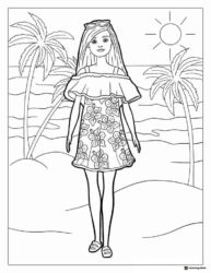 Barbie Beach Coloring Sheet Collecting Shells