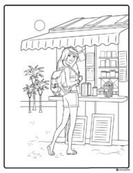 Barbie Beach Stand Coloring Sheet with Backpack