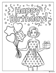 Barbie Birthday Coloring Page with Balloons and Gift