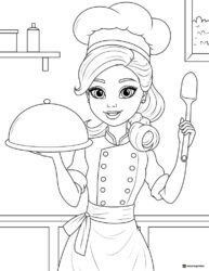 Barbie Chef Coloring Page with Serving Dish