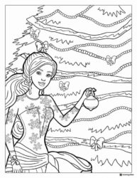 Barbie Christmas Coloring Page Decorating Tree