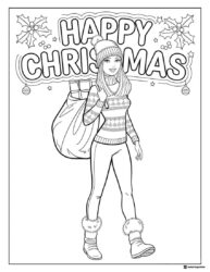 Barbie Christmas Coloring Page with Gift Sack