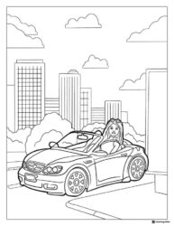 Barbie Coloring Page Driving Convertible in City