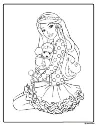 Barbie Coloring Page Holding Puppy in Polka Dots