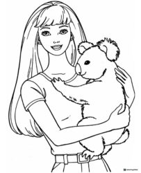 Barbie Coloring Page Holding a Koala Bear