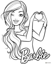 Barbie Coloring Page Making Heart Hand Sign