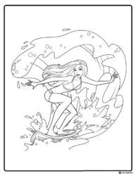 Barbie Coloring Page Surfing on a Wave